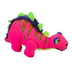 Vintage Stuffins Dinosaur Stegosaurus Puffy Plush Stuffed Animal Neon Squeaky